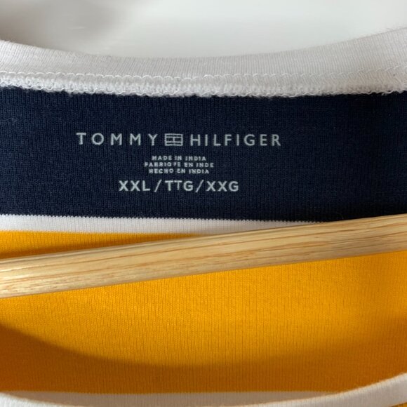 Tommy Hilfiger Women’s XXL Yellow, Blue, White 100% Cotton Striped Crew Neck Tee - Picture 3 of 12